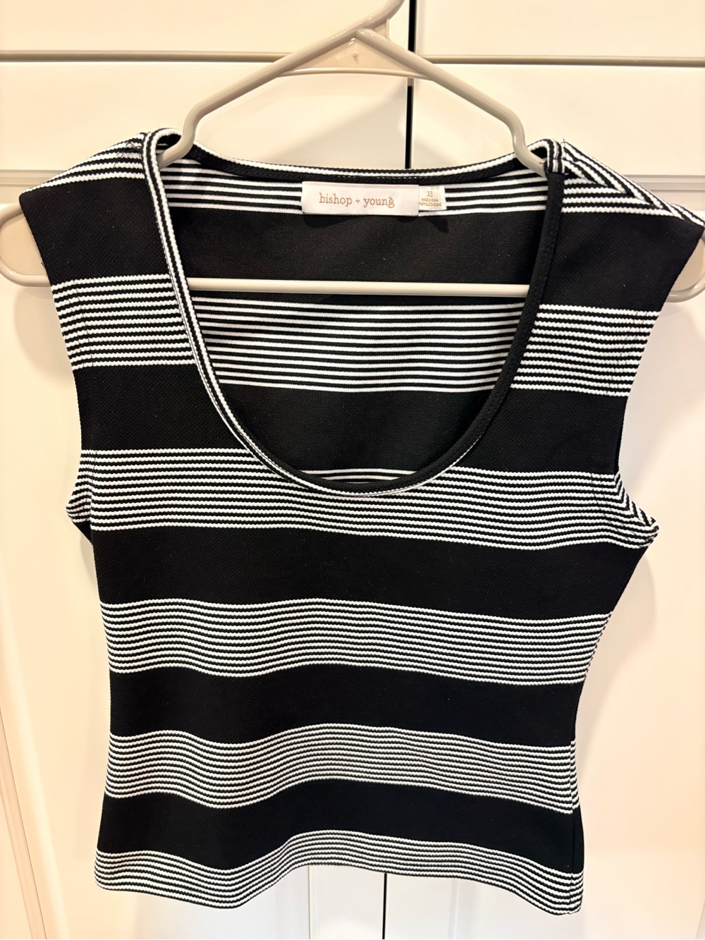 bishop + young Black and White Striped Scoop Neck Tank
